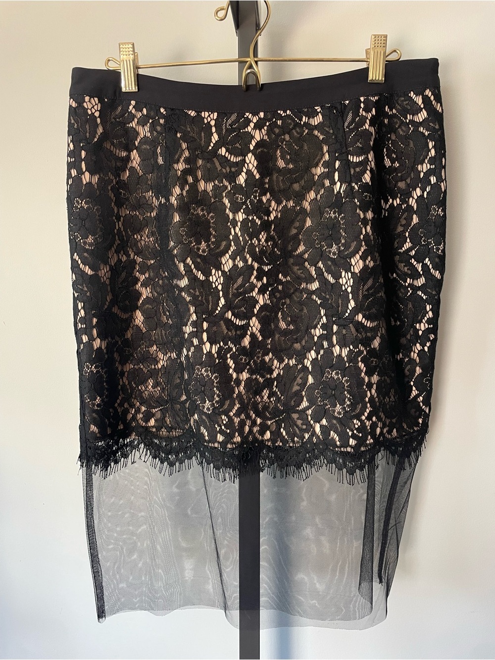 Endless Rose Black Floral Lace Mesh Hem Pencil Skirt Gothic Romance Large